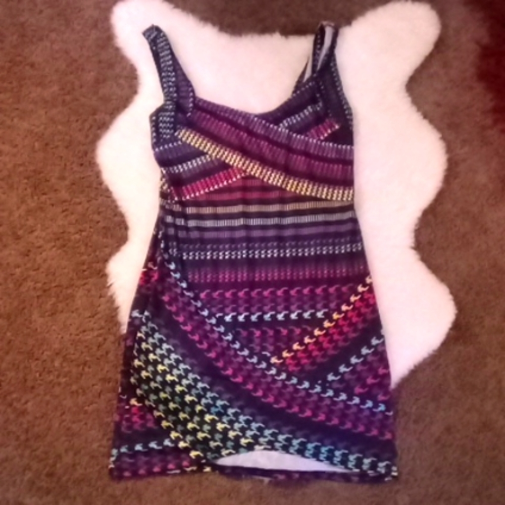 NWOT Stretchy multicolored striped houndstooth dress sz M/L
